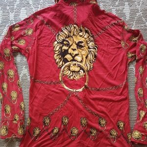 Vintage Mens Medium Gold Lion Button Down